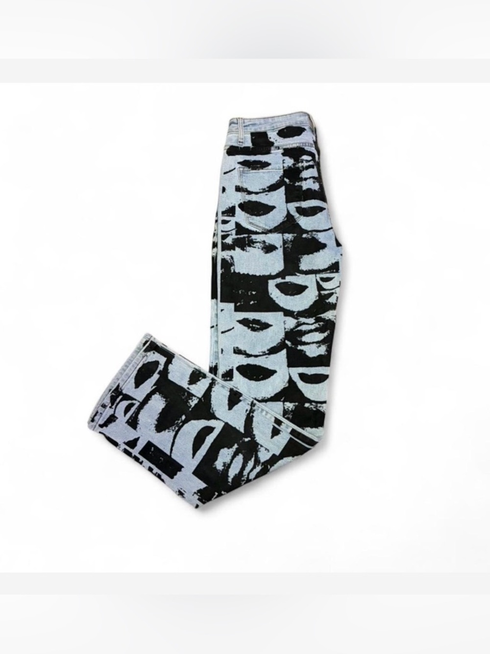 Printed Graphic Denim Jeans in Black and Light Blue